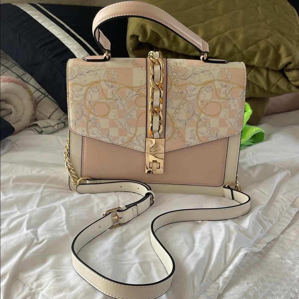 Aldo Pink and Cream Satchel with Gold Chain